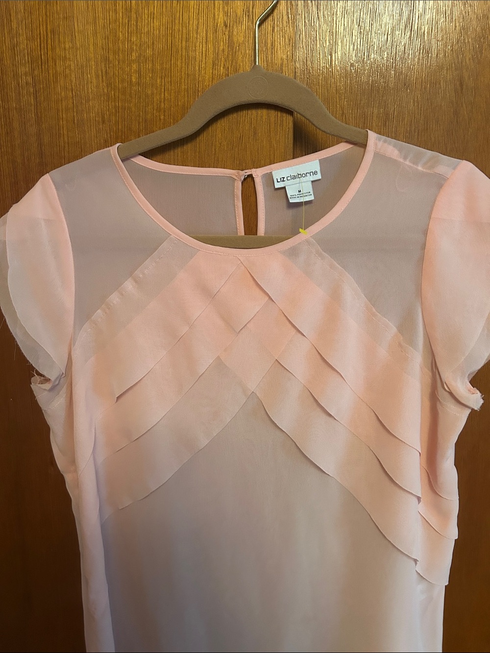 Liz Claiborne Soft Pink Layered Chiffon Blouse - Picture 2 of 7